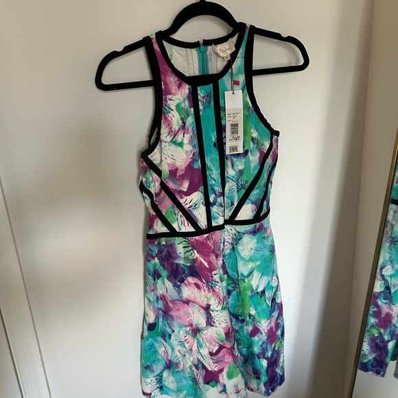 Parker Dresses & Skirts - Parker Blue and Pink Sheath Mini Dress Halter Sleeveless